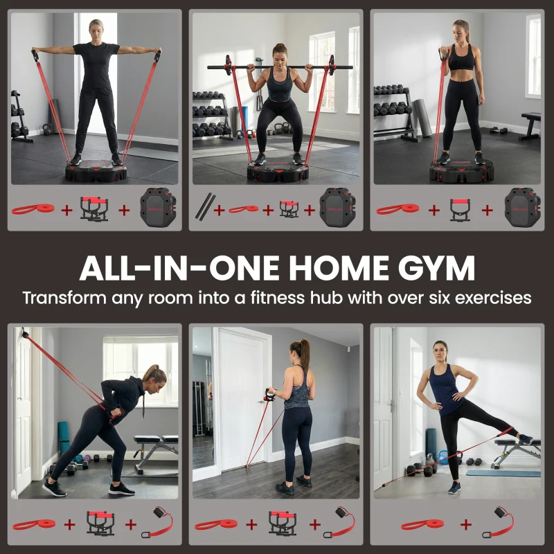 SPORTNOW Deska do pompek 7-w-1 Regulowana z taśmami oporowymi, kółkami i kotwicą drzwiową, składana