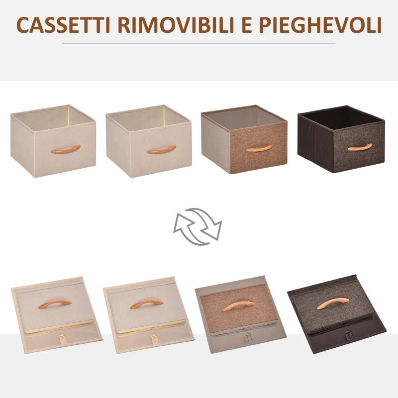 HOMCOM Cassettiera 4 Cassetti Pieghevoli in Tessuto e Struttura in Legno e Metallo, 31x29x99 cm, Multicolore