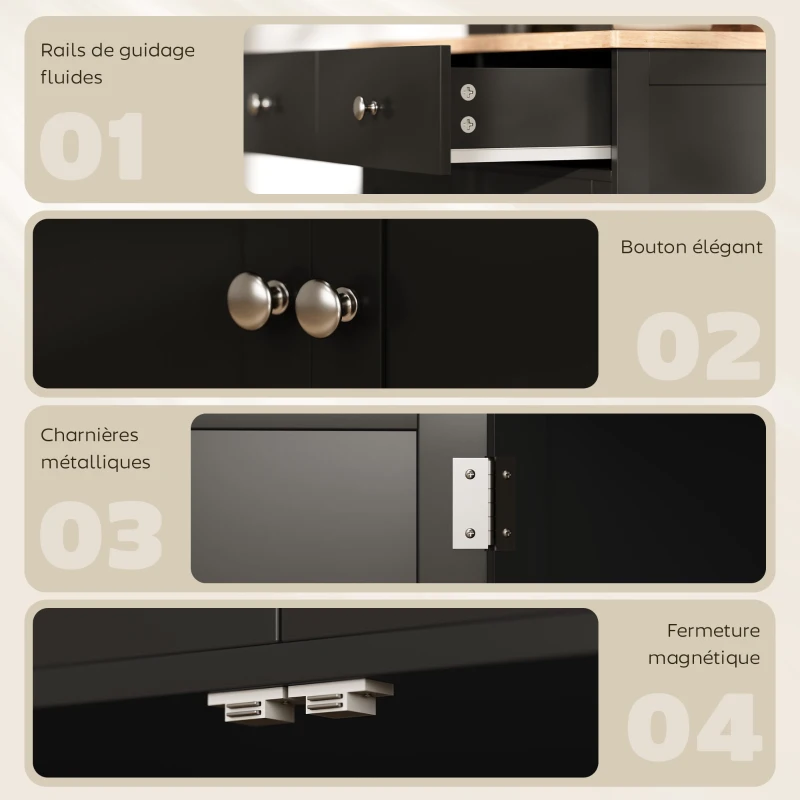 HOMCOM Meuble de rangement buffet salon avec placards, 2 tiroirs et étagères réglables, 68x40,3x85cm, noir et bois naturel