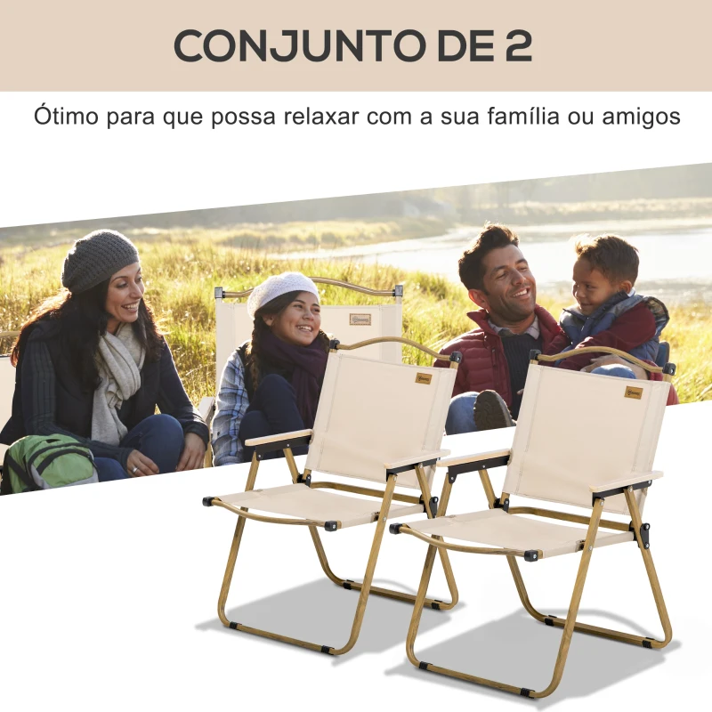 Outsunny Conjunto de 2 Cadeiras Dobráveis de Jardim com Apoios de Braços Cadeiras para Campismo e Praia em Tecido Oxford 54x59x78 cm Caqui
