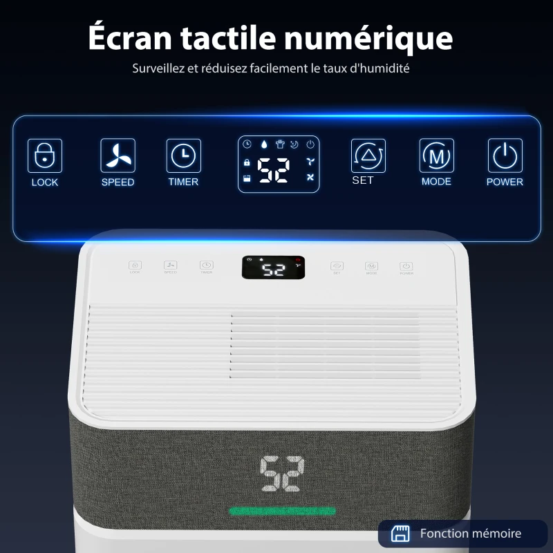 HOMCOM Déshumidificateur d'air 20 L/jour, déshumidificateur silencieux, réservoir d'eau 4,5 L, 30,5x23,5x49,5cm, blanc