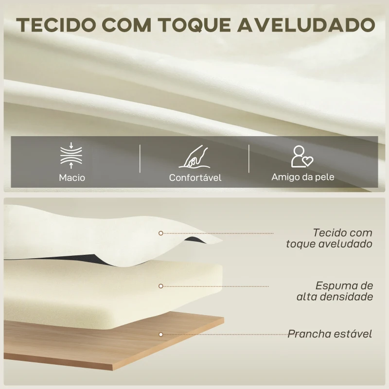 HOMCOM Sofá de 3 Lugares de 181 cm Estofado em Veludo com Almofadas Espessas Pernas de Metal Branco Creme