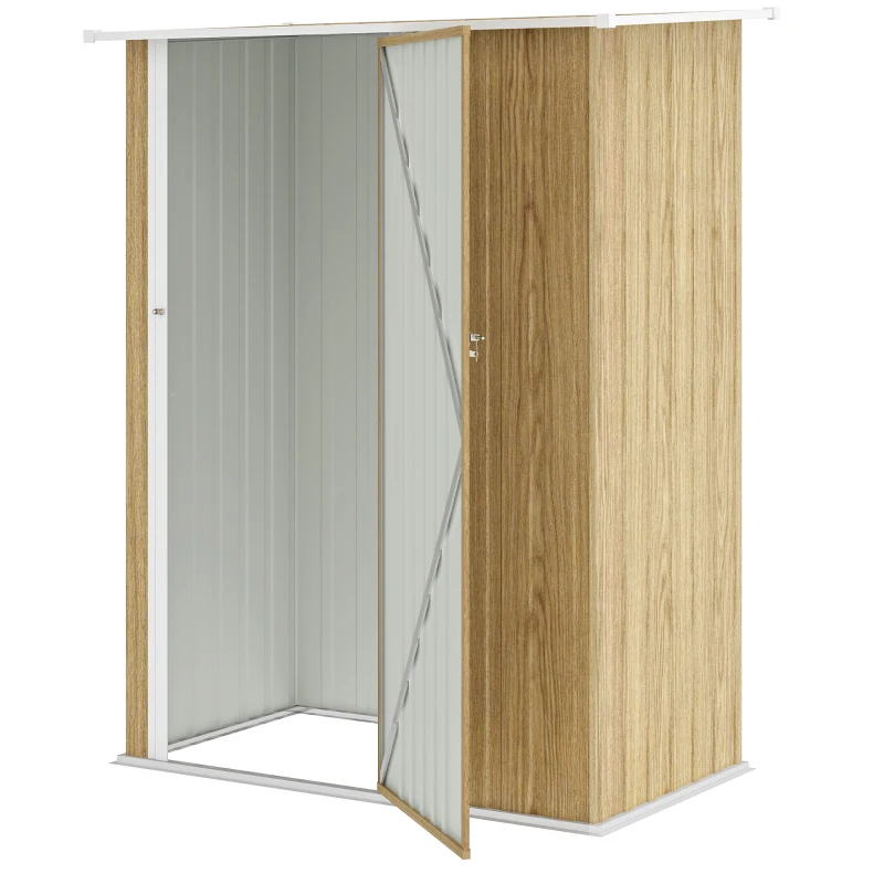 Outsunny Capanno Porta Attrezzi in Metallo con Tetto Inclinato e Porta Bloccabile, 142x86x189 cm, color Legno