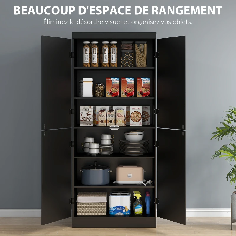 HOMCOM Buffet haut cuisine, armoire de cuisine avec 4 portes à 6 niveaux et étagères réglables, 76 x 40 x 176,7 cm, noir