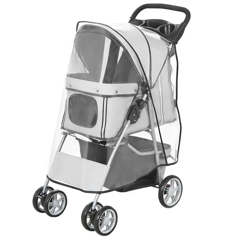 PawHut Poussette buggy pliable animaux chariot pliante chien chat porte-gobelet panier de rangement 75 x 45 x 97 cm gris