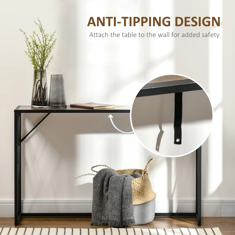 HOMCOM Konsola, Stół do Przedpokoju, Design Industrialny, Stabilna Metalowa Rama, 120 x 35 x 75 cm