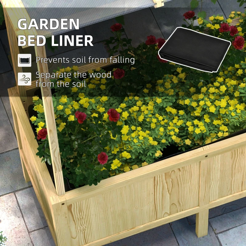 Outsunny Wysokie łóżko ogrodowe z drewna, tunel foliowy z pokrywą, skrzynia na rośliny z materiałem włóknistym, donica na kwiaty i zioła do ogrodu, balkonu, 110 x 60 x 152 cm, naturalne