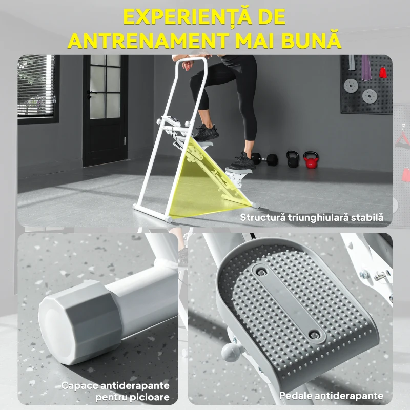 SPORTNOW Stepper Vertical Pliabil cu Mâner Reglabil, Pedale Antiderapante și Monitor LCD, Alb