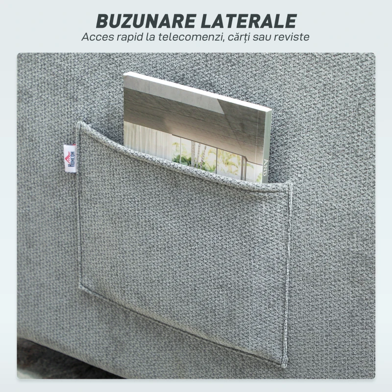 HOMCOM Fotoliu Extensibil 3 în 1 Pliabil, Spătar Reglabil pe 3 Poziții, Șezut Spațios, Pernă Detasabilă, Canapea Pat Transformabilă cu Roți, Buzunare Laterale, 88x84x87cm, Gri