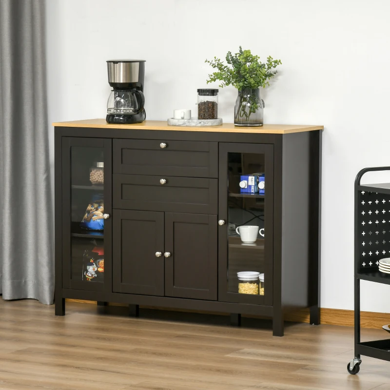HOMCOM Buffet meuble de rangement 1 placard double porte 2 placards à porte vitrée 2 tiroirs étagère réglable 120x40x90cm noir