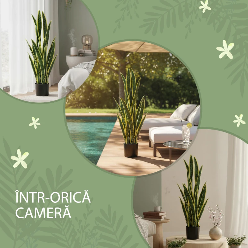 Outsunny Sansevieria Artificială cu Ghiveci pentru Interior și Exterior cu 21 de Frunze Ajustabile, Ø20x90 cm