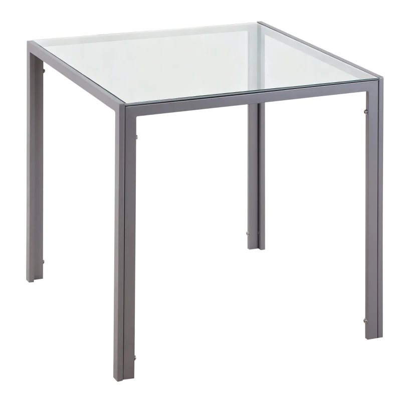 HOMCOM Table à manger pour 4 personnes, table de cuisine avec plateau en verre trempé et pieds en métal, 75 x 75 x 75 cm, gris
