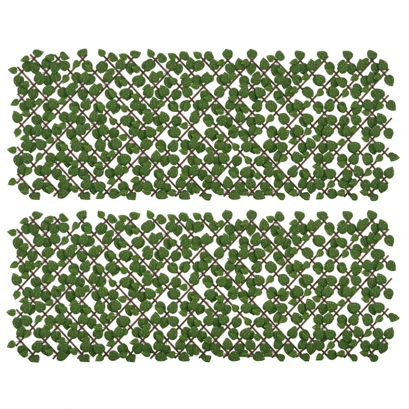 Outsunny Set of 2 Expandable Artificial Trellis Hedges – Realistic Leaf Privacy Screen, 2 x 1 m