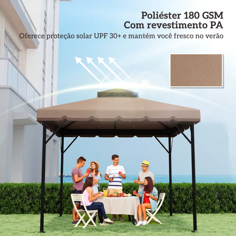 Outsunny Toldo de Substituição 3x3 m com Teto Duplo Orifícios de Drenagem e UPF 30+ Apenas Toldo NÃO Inclui Estrutura Caqui