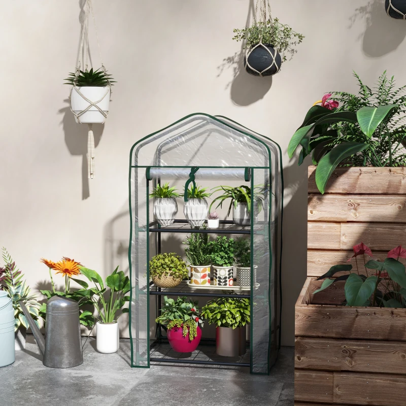 Outsunny Sera de Balcon cu 3 Niveluri și Ușă Rulantă, Sera pentru Grădină cu Structură din Oțel și Acoperiș din PVC, pentru Plante, Legume, Flori, Fructe, 59x39x127 cm, Transparentă