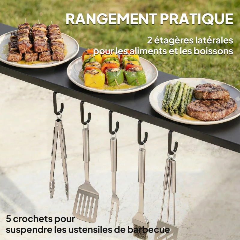 Outsunny Abri pour Barbecue, tonnelle de jardin en Acier avec 2 Étagères Latérales et Crochets, 252 x 156 x 248 cm, Noir