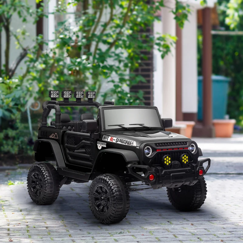 AIYAPLAY Voiture électrique enfants UTV avec télécommande 2,4G, 2 moteurs 12 V, musique, klaxon, lumières LED, 100x63x65cm, noir(m-10)