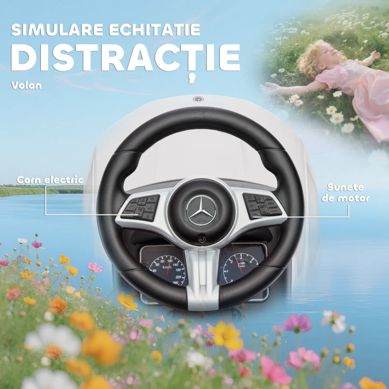 AIYAPLAY Mașină de Călărit pentru Copii 1-3 Ani Convertibilă în Cărucior cu Licență Mercedes, 91x40x83 cm, Alb