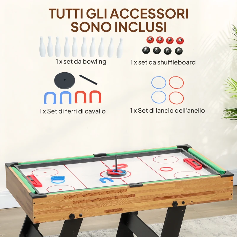 SPORTNOW Tavolo da Gioco 13 in 1 Pieghevole con Calciobalilla, Ping Pong, Hockey, Biliardo, Scacchi e Altri, Noce