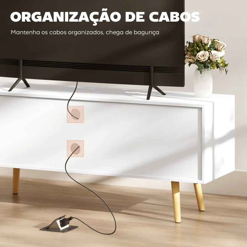 HOMCOM Móvel de TV para Televisores de até 55 Polegadas com 2 Portas 2 Prateleiras de Armazenamento 120x34x50cm Branco