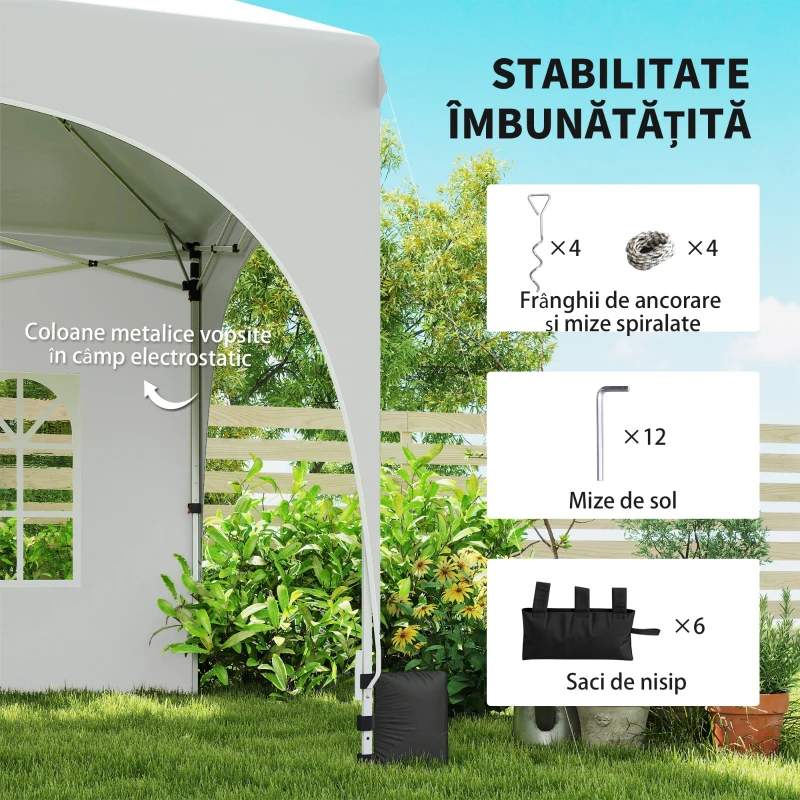 Outsunny Gazebo 3x6 m Pliabil Pop Up cu Înălțime Reglabilă, Foișor de Grădină cu Pereți Laterali, Saci de Nisip, Geantă de Transport, UV30+, pentru Exterior, Camping, Petreceri, Gri Deschis/Alb