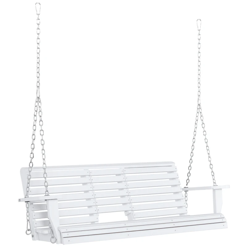 Outsunny Dondolo 3 Posti da Esterno con Tavolino Centrale e Portabicchieri, in Legno e Metallo, 150x75x53 cm, Bianco