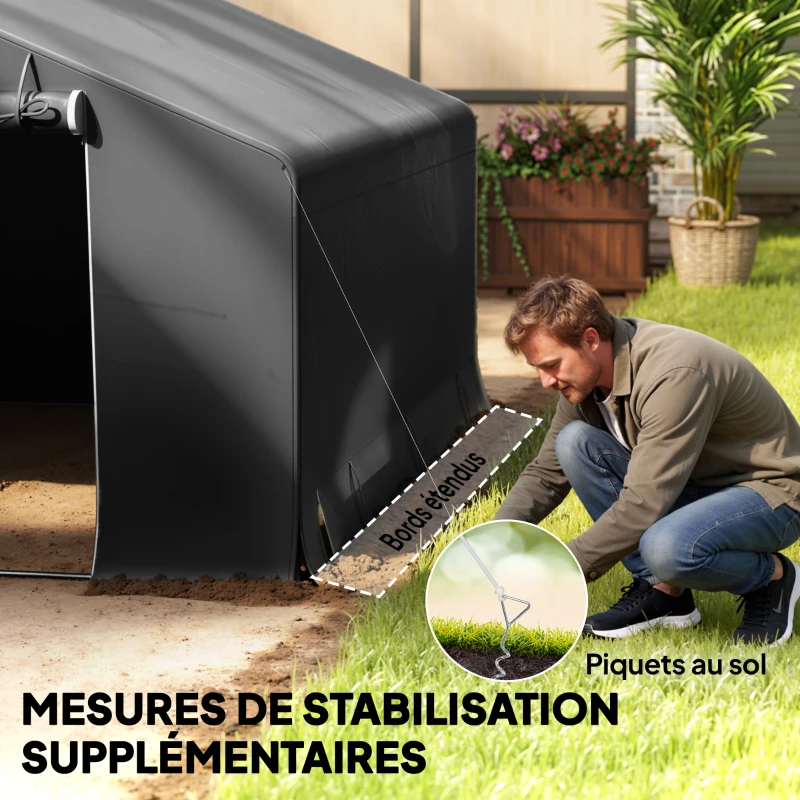 Outsunny Abri de jardin tente de stockage imperméable abri moto porte enroulable fermeture éclair, 300 x 300 x 210 cm, gris foncé