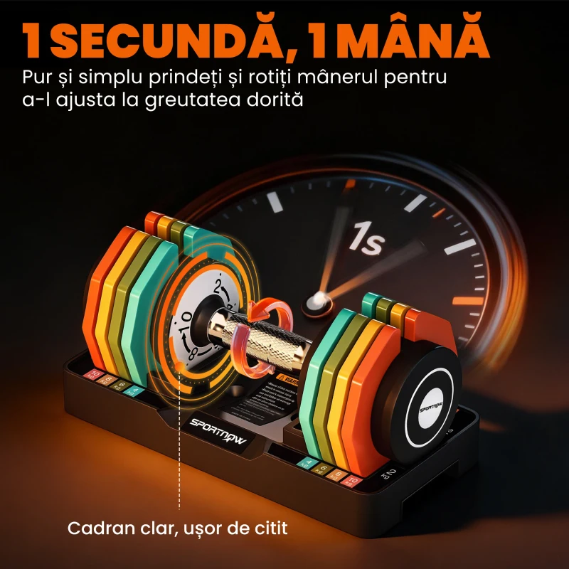 SPORTNOW Set Gantere Ajustabile 2x2/4/6/8/10kg cu Suport de Stocare, Gantere Ajustabile Compacte cu Blocare Sigură și Mâner Antiderapant, Antrenamentul Fitness Acasă, Multicolor