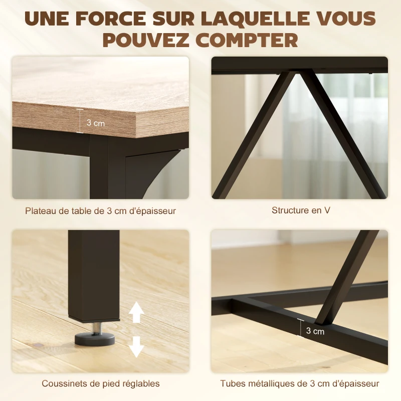 HOMCOM Table à manger rectangulaire pour 6-8 personnes table de cuisine style industriel 180 x 80 x 75,5 cm effet bois naturel