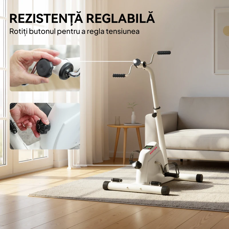 SPORTNOW Bicicletă de Cameră pentru Brațe și Picioare, Pedalieră pentru Reabilitare cu Înălțime Reglabilă, Ecran LCD, Rezistență Reglabilă și Pedale de Masaj, pentru Seniori, Alb