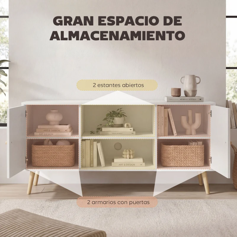 HOMCOM Mueble de TV con 2 Puertas 2 Estantes de Almacenamiento para Televisores de hasta 55 Pulgadas 120x34x50 cm Blanco