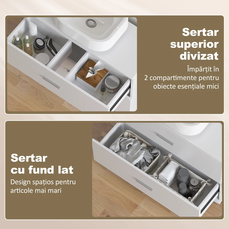 HOMCOM Dulap Sub Lavoar pentru Baie cu 2 Sertare, Dulap Modern și Economisitor de Spațiu pentru Lavoare Fără Piedestal, 80x30x60 cm, Alb