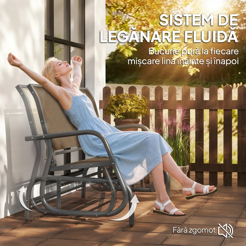 Outsunny Banca Tip Leagan 2 Locuri din Metal, Negru, 123x70x87 cm