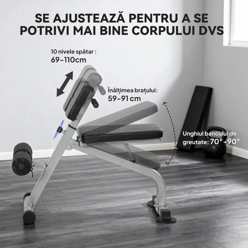 SPORTNOW Bancă Romană Reglabilă și Pliabilă Multifuncțională, Capacitate 150 kg, Argintie