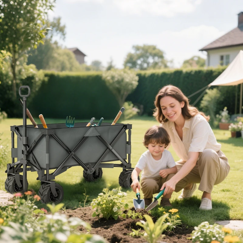 Outsunny Chariot à roulettes pliable chariot de transport à roulettes charge 70 kg poignée télescopique 108 x 55 cm gris foncé