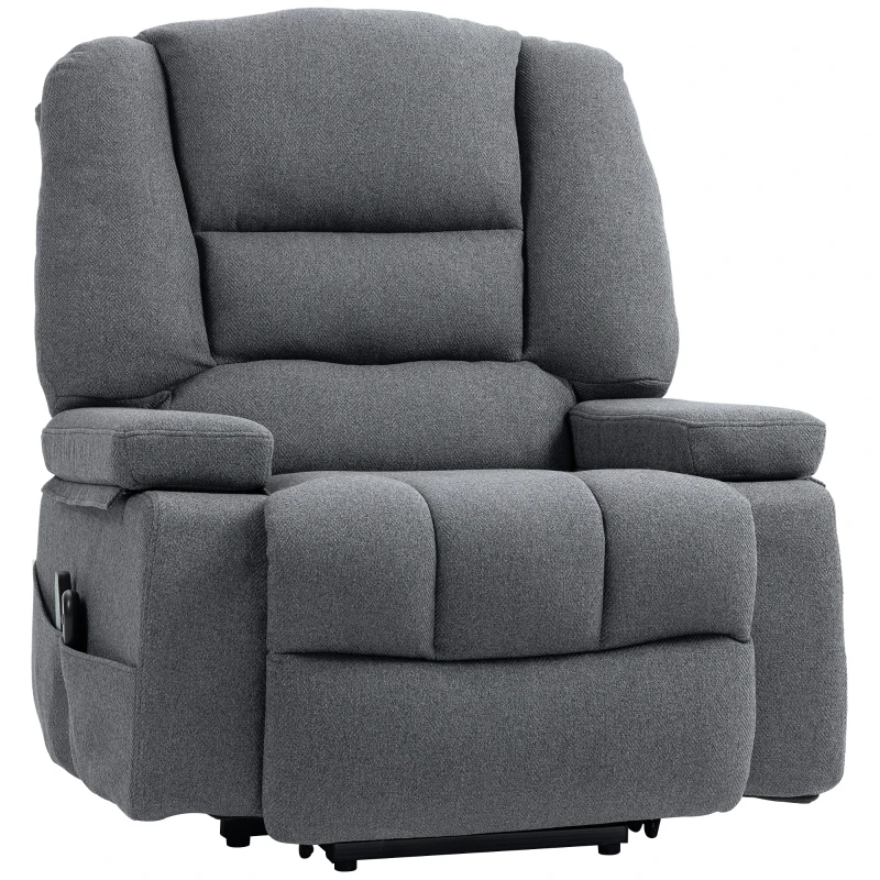 HOMCOM Poltrona Alzapersona Reclinabile con 8 Punti Massaggianti, in Tessuto Effetto Lino, 97x90x102 cm, Grigio