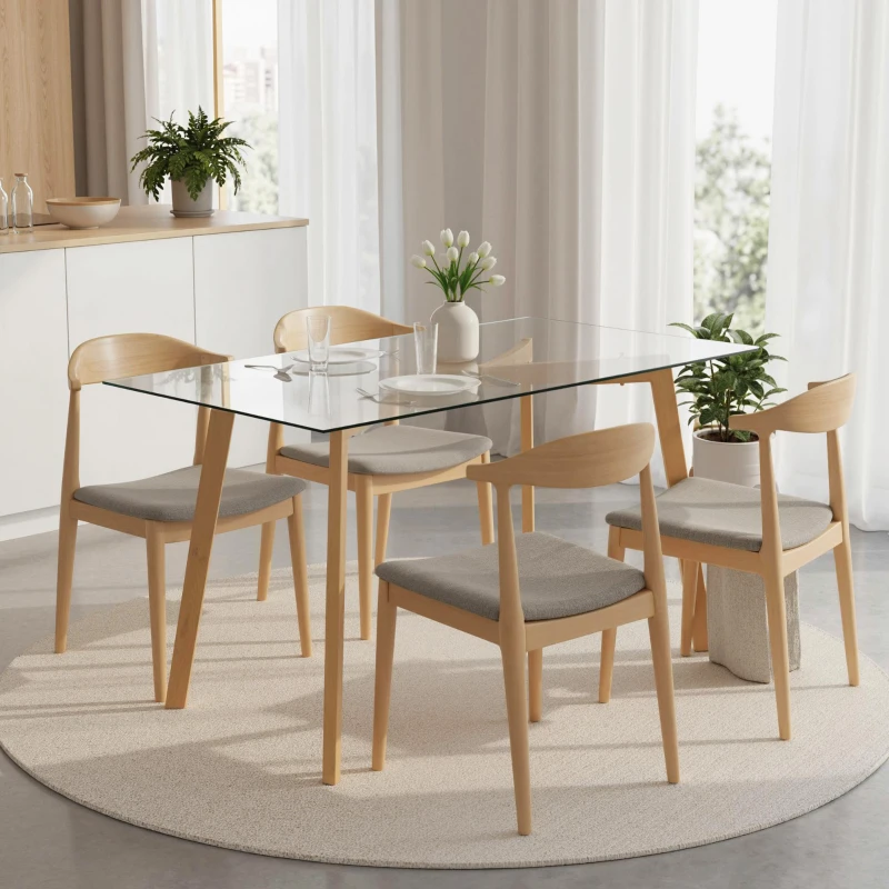 HOMCOM Table à manger pour 4 personnes, 120x60x76cm, table de cuisine, plateau en verre trempé et pieds en acier, transparent