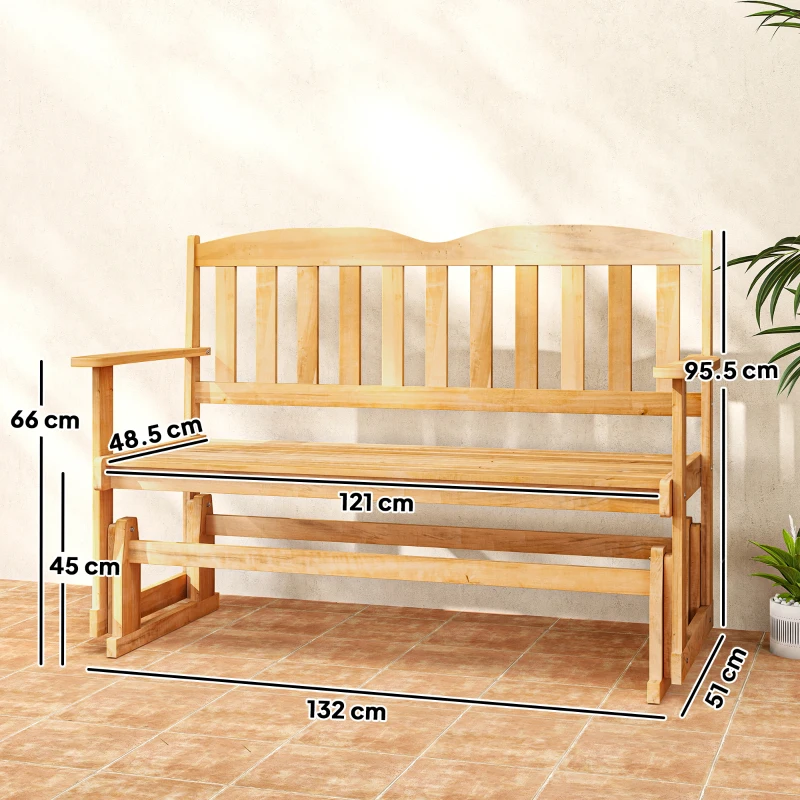 Outsunny Panchina da Giardino a Dondolo da 2 Posti con Braccioli in Legno di Abete, 132x51x95.5cm, Colore Legno