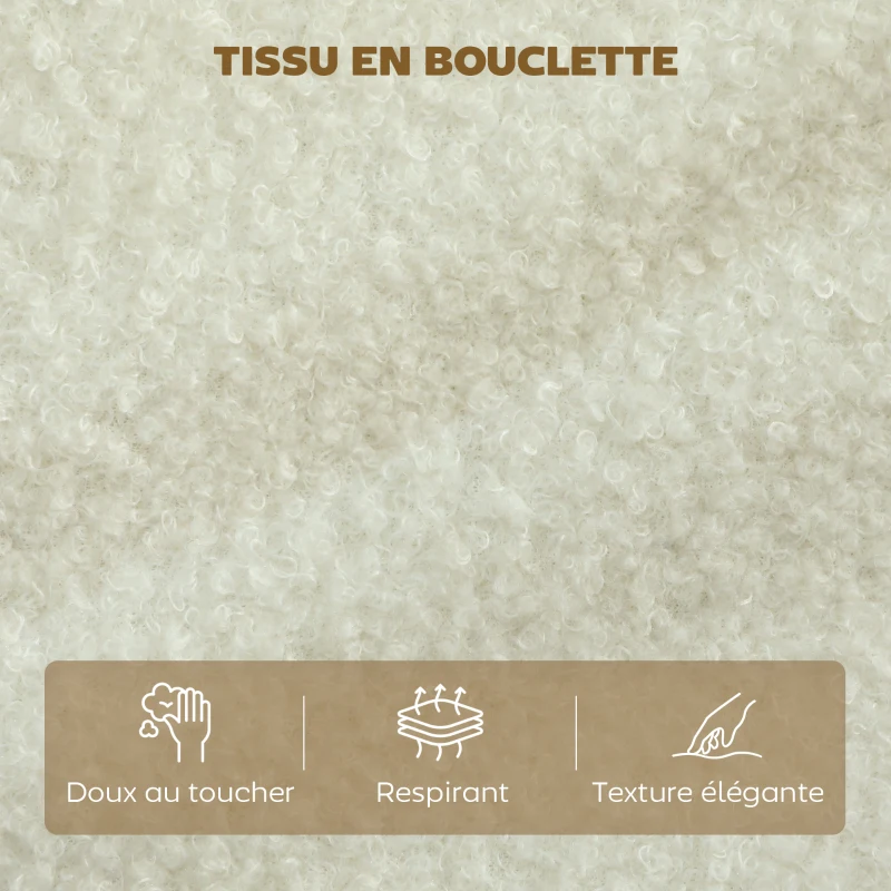HOMCOM Canapé 2 places, canapé de salon en tissu bouclette avec coussins inclus, assise rembourrée, 137 x 69 x 82 cm, crème