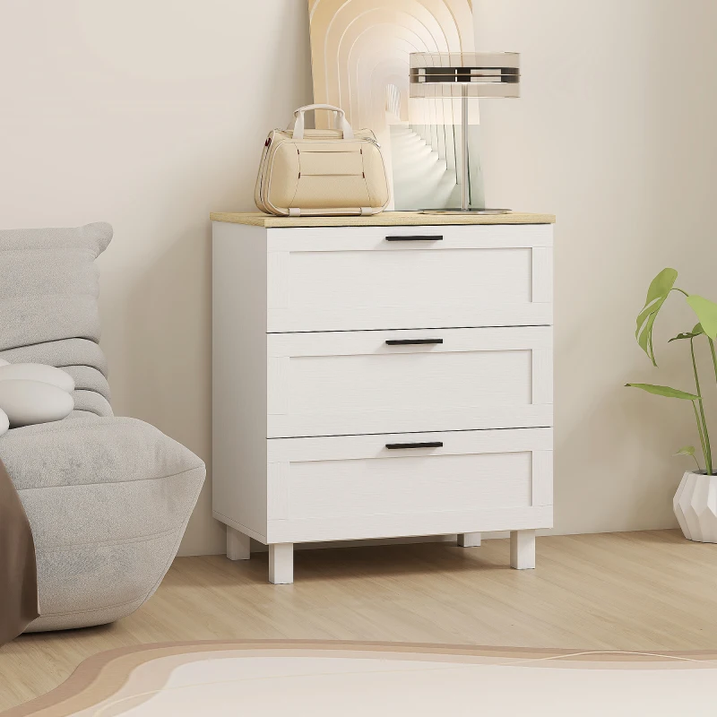 HOMCOM Cómoda Estrecha con 3 Cajones Cómoda Dormitorio con Patas de Madera para Salón Oficina 60x38x71 cm Blanco