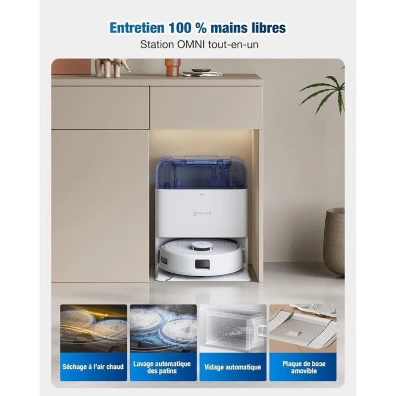 Aspirateur Robot Laveur - ECOVACS DEEBOT MINI - 9 000 Pa - ZeroTangle 2.0 - TrueMapping 2.0 - Séchage a 45 ? - Vidage Auto