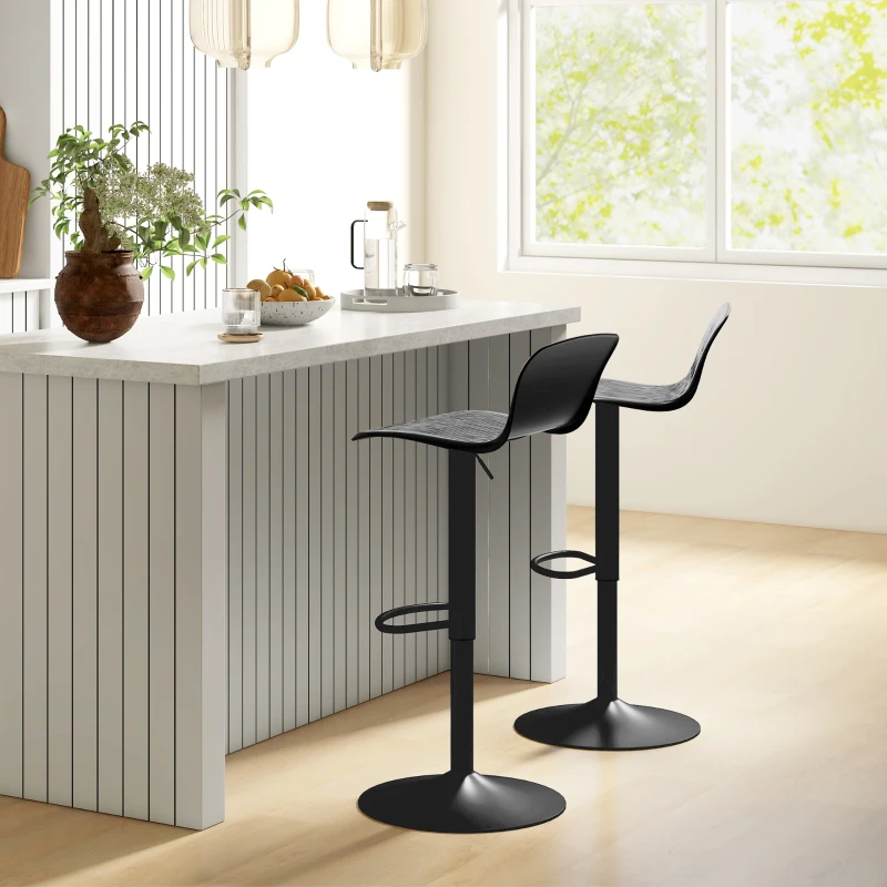 HOMCOM Lot de 2 tabourets de bar, chaises de bar réglable en hauteur, dossier et repose-pieds, 38,5x40x76,5-97,5cm, noir
