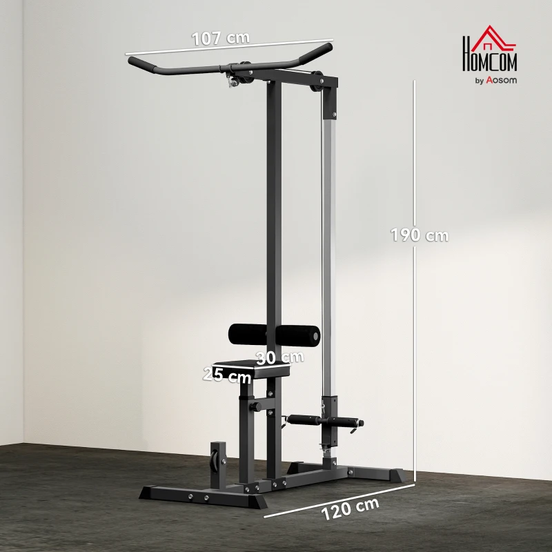 HOMCOM Máquina de Musculación Estación de Entrenamiento para Jalón al Pecho con Polea y Asiento Regulable para Entrenamiento en Gimnasio Hogar Oficina Carga Máx. 100 kg 107x120x190 cm Negro