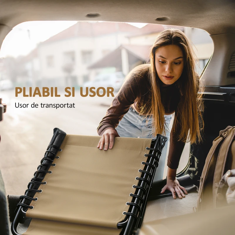 Outsunny Portable Sun Lounger, Folding Camping Bed 5-position Adjustable Grey