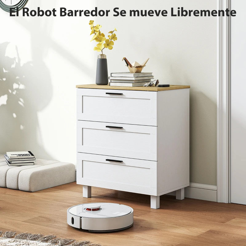 HOMCOM Cómoda Estrecha con 3 Cajones Cómoda Dormitorio con Patas de Madera para Salón Oficina 60x38x71 cm Blanco