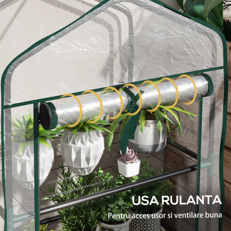 Outsunny Sera de Balcon cu 3 Niveluri și Ușă Rulantă, Sera pentru Grădină cu Structură din Oțel și Acoperiș din PVC, pentru Plante, Legume, Flori, Fructe, 59x39x127 cm, Transparentă