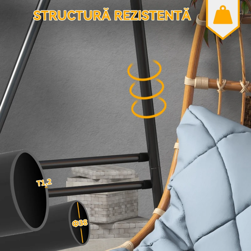 Outsunny Suport pentru Scaun Hamac, Cadru Metalic Rezistent pentru Hamac Suspendat, Balansoar de Terasă, Fotoliu Tip Ou, Negru