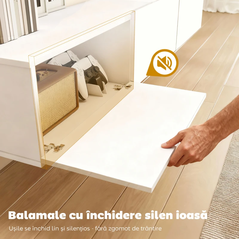 HOMCOM Dulap pentru televizoare de până la 82" Suspendat cu 3 Dulapuri Rabatabile și Uși Soft Close, Alb