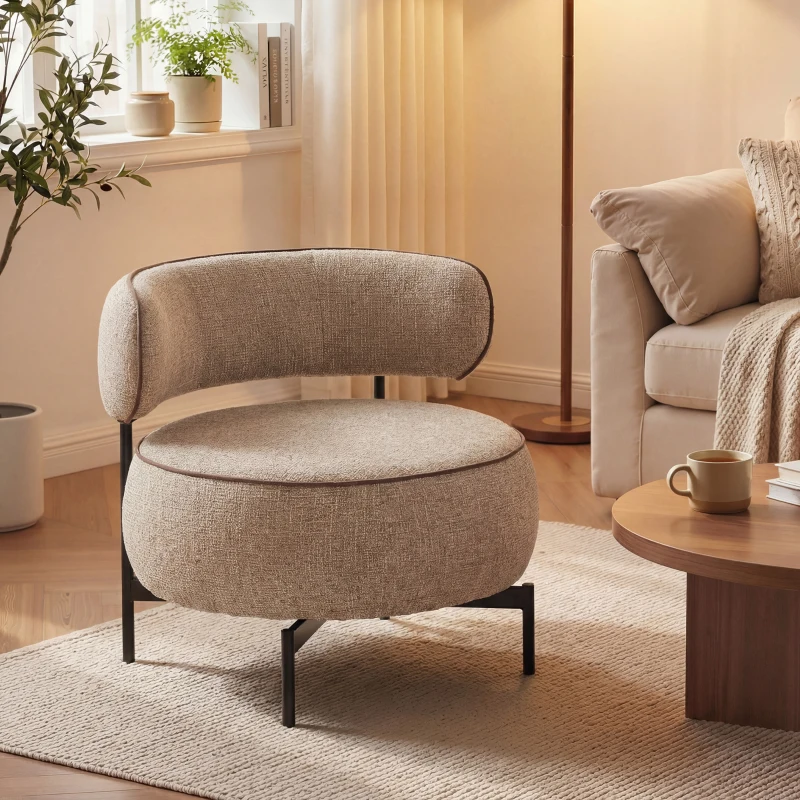 HOMCOM Butaca de Salón con Asiento Giratorio Tapizado en Lino Asiento Amplio Relleno Grueso Patas de Metal Beige