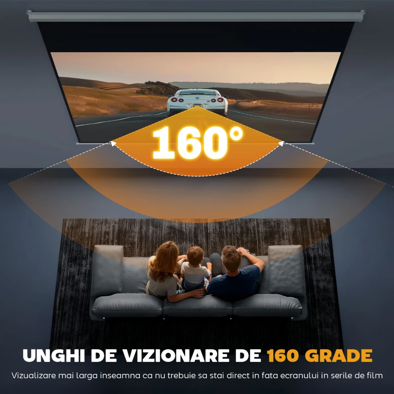 HOMCOM Ecran Proiector, Pânză pentru Proiector cu Fixare pe Perete și Tavan pentru Acasă și Birou, 236.8x8x158 cm, Alb